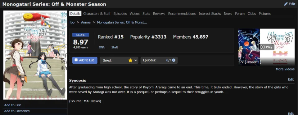 Monogatari Series is already dominating the season